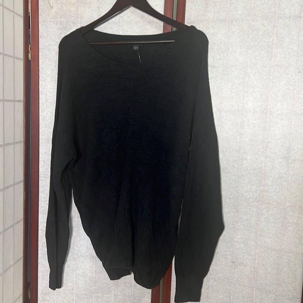 J.JILL RIBBED SWEATER BLACK LONG DOLAN SLEEVE SIZE M
